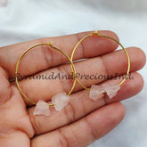 Natural Rose Quartz Earrings, Pink Rough Gemstone Jewelry, 14K Gold Plated Earrings, Sold By Pair